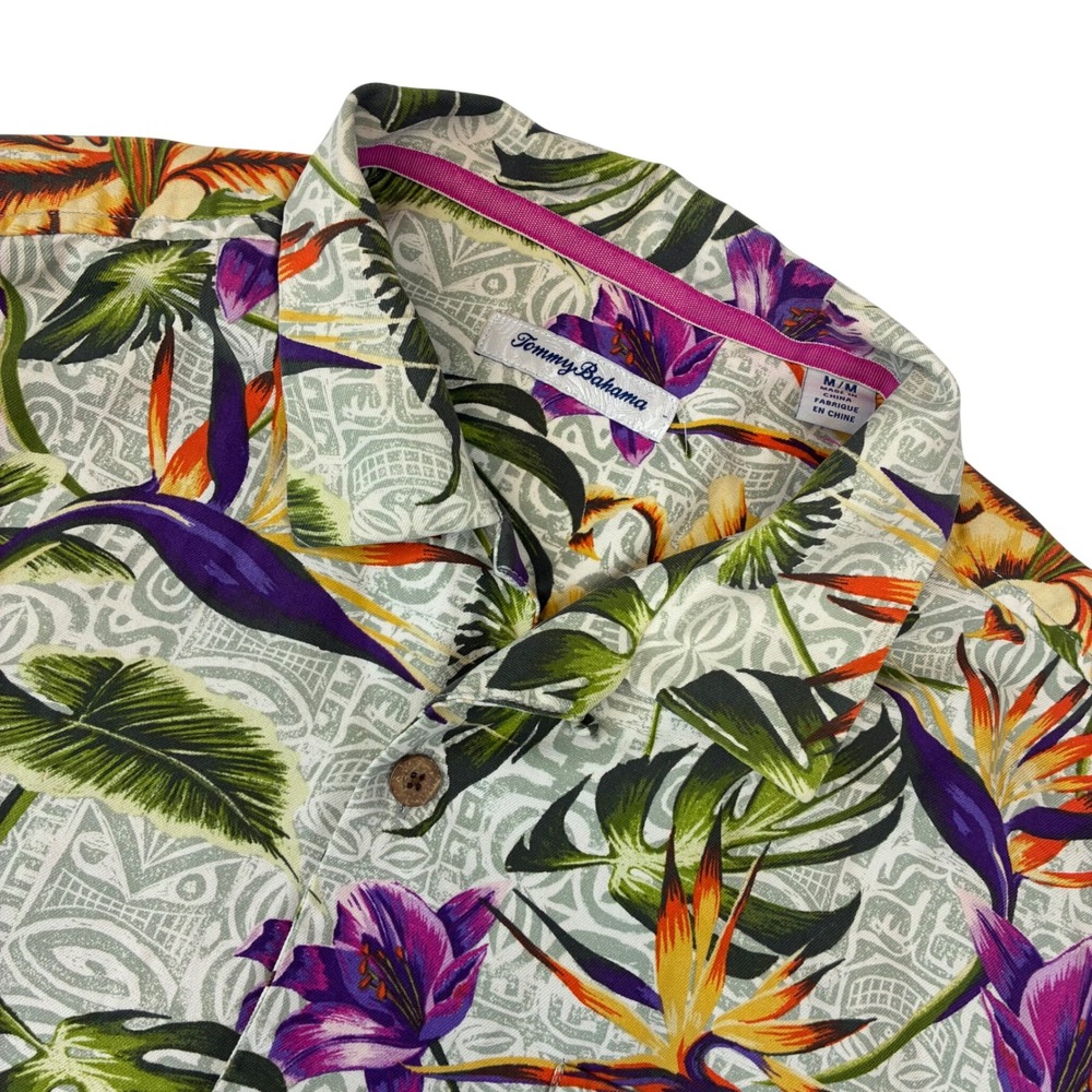 Tommy Bahama Button Down Mens M Grey Floral Silk Artist Series 2021 Camp Shirt